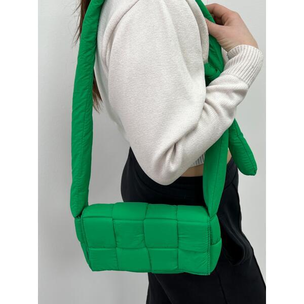 SVNX soft woven shoulder bag in green, imported from the UK