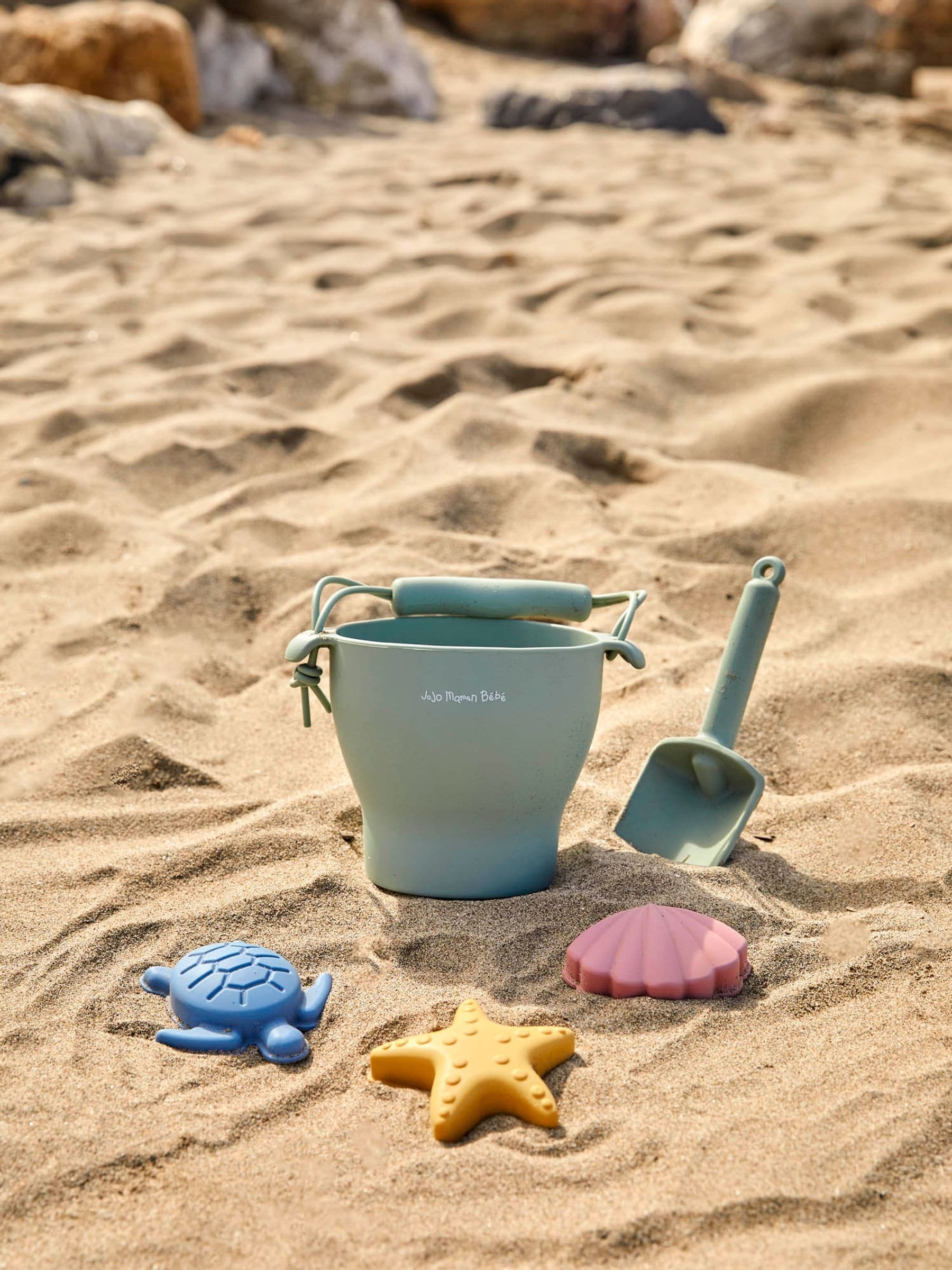 JoJo Maman Bébé green silicone bucket and spade set - British product