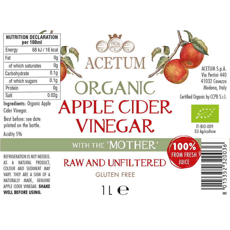 Organic Raw and Unfiltered Apple Cider Vinegar 2 x 1L