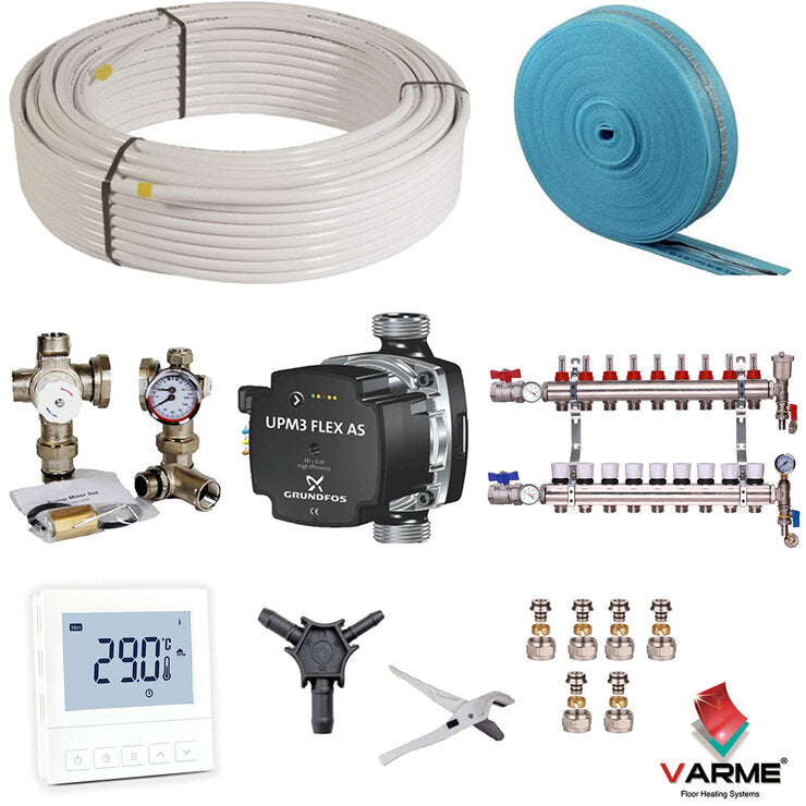 Varme Water Underfloor Heating System with Thermostat 180m², UK version