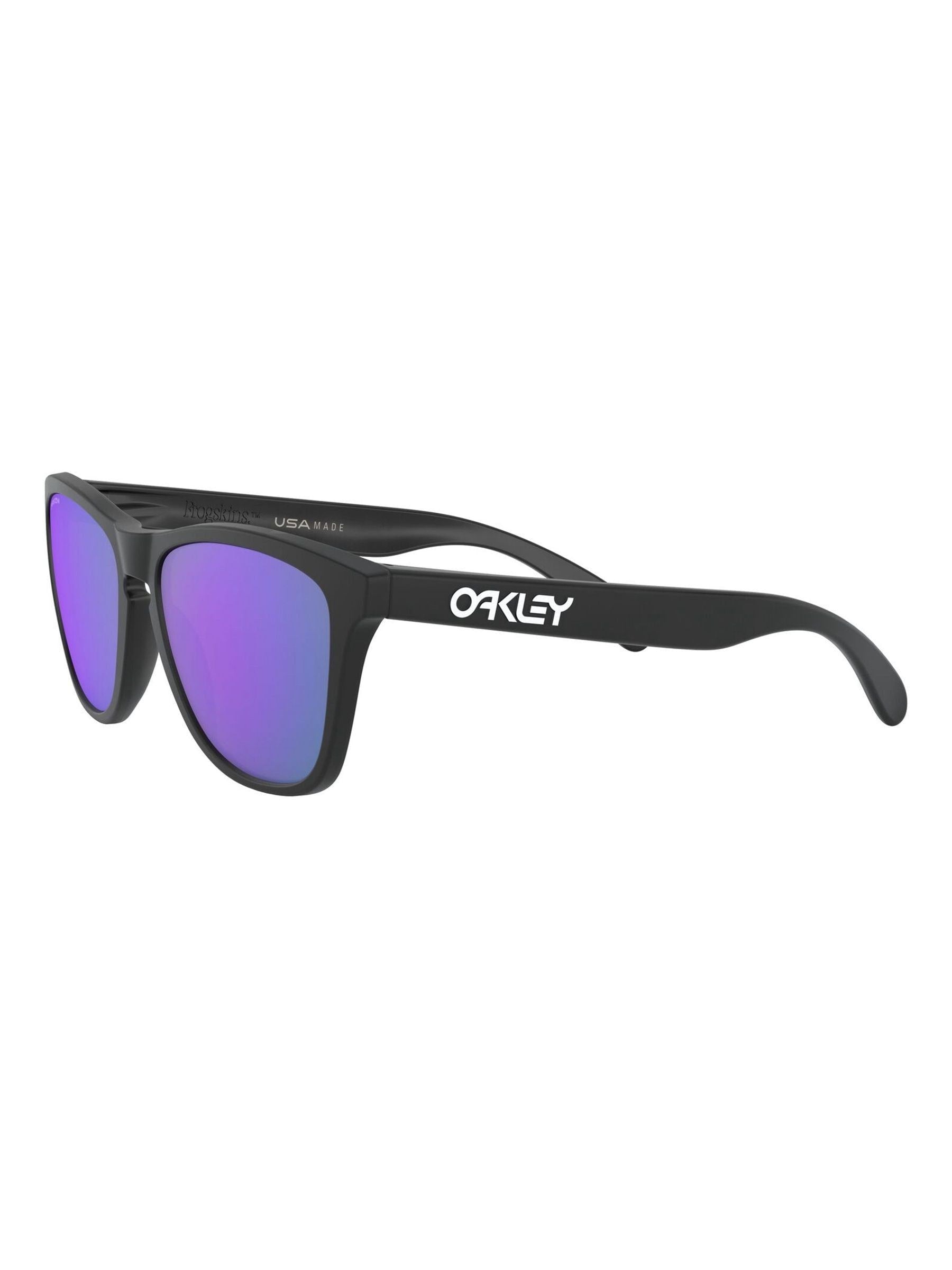 Oakley Frogskins Svarte solbriller med Prizm Fiolett glass, importert fra Storbritannia