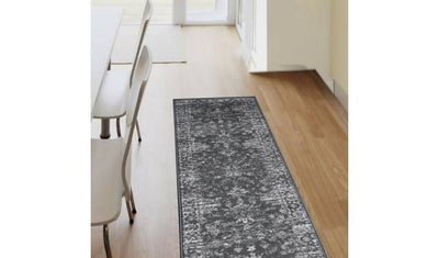 Homemaker Traditioneller Anthrazit Kurzflor Läufer Fußmatte 67x200cm