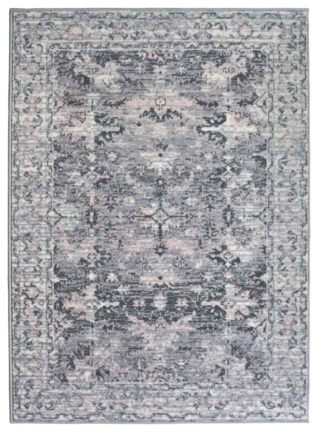 Homemaker Traditional Grey Blush Short Pile Rug 80x150cm, UK version