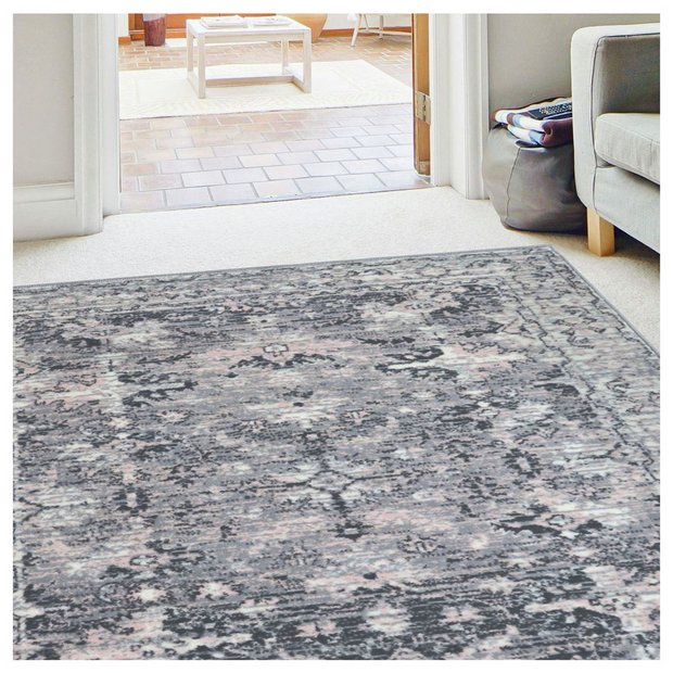 Homemaker traditional grey blush short pile rug 160x230cm, UK version