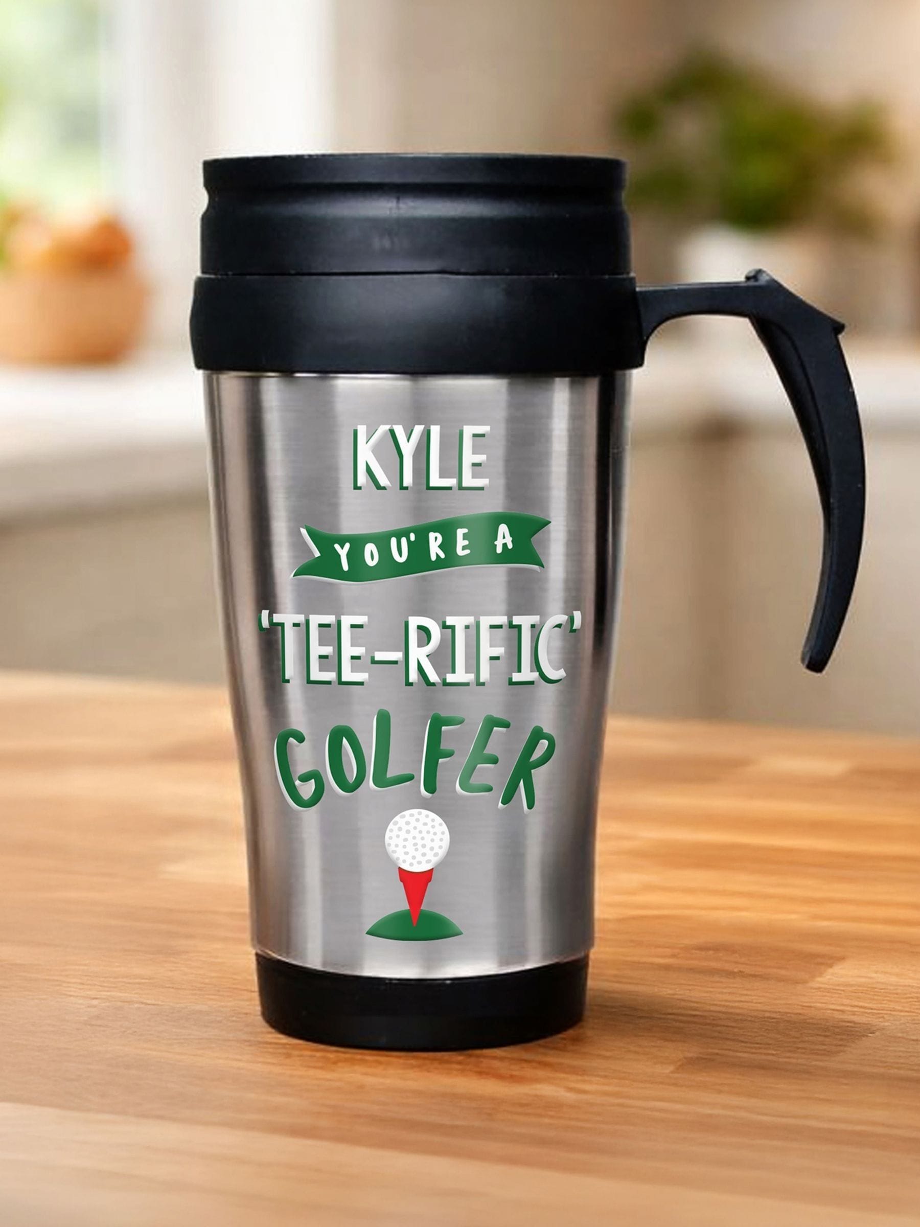 PMC personalised golf thermal travel mug 400ml, imported from the UK