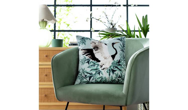 Habitat crane print velvet cushion multicoloured 43x43cm, UK version