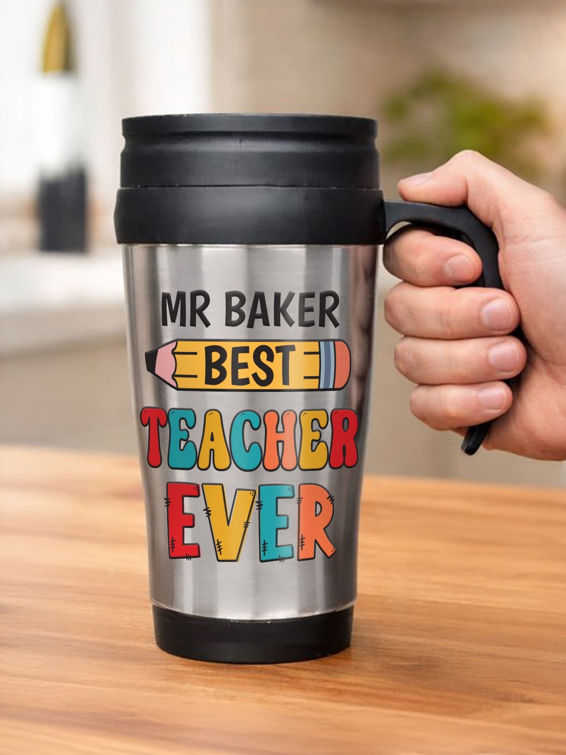 PMC personalised best teacher thermal travel mug 400ml, UK version