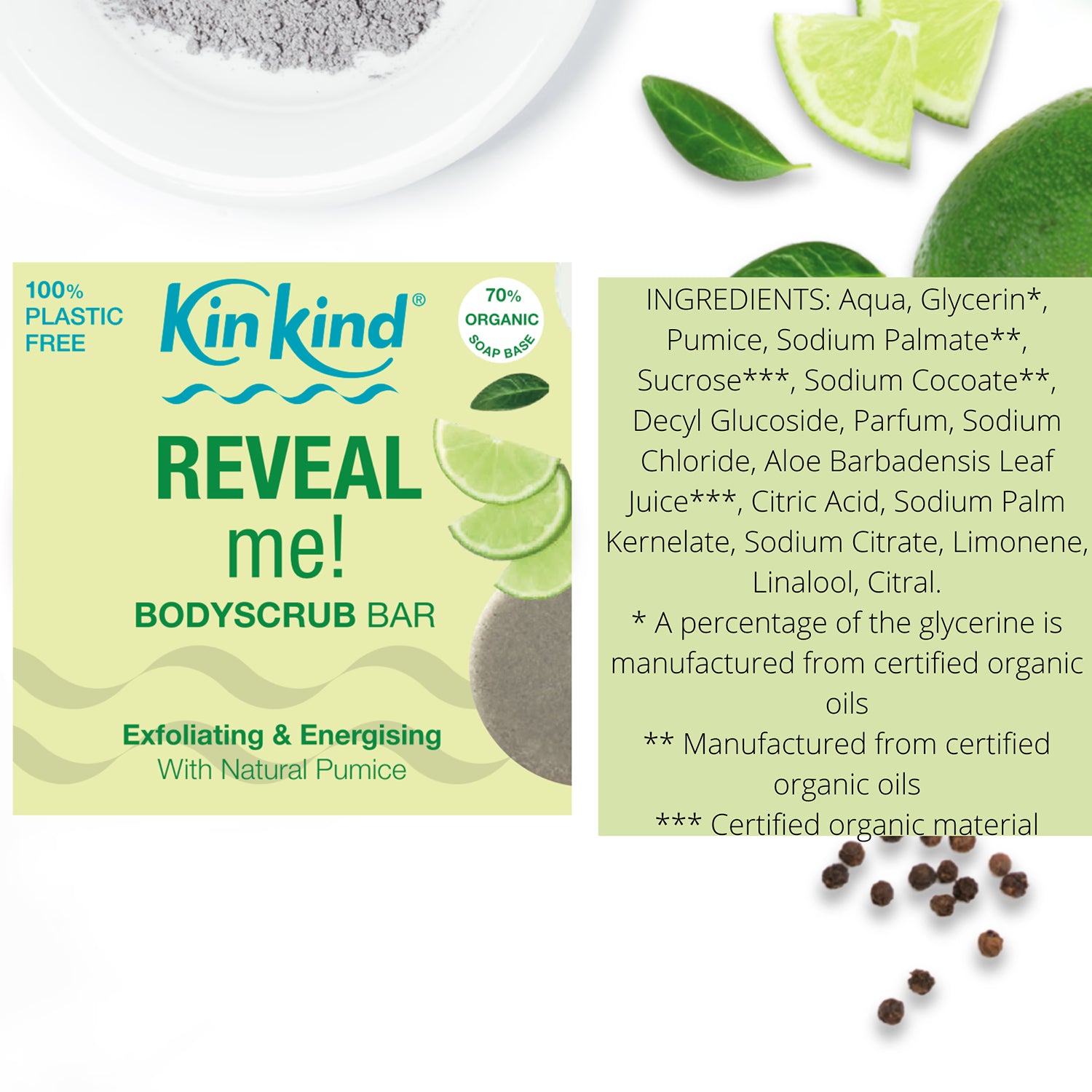 KinKind REVEAL me exfoliating body scrub bar 50g - British product