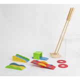 Chad Valley wooden golf set with two putters and obstacles (British brand)