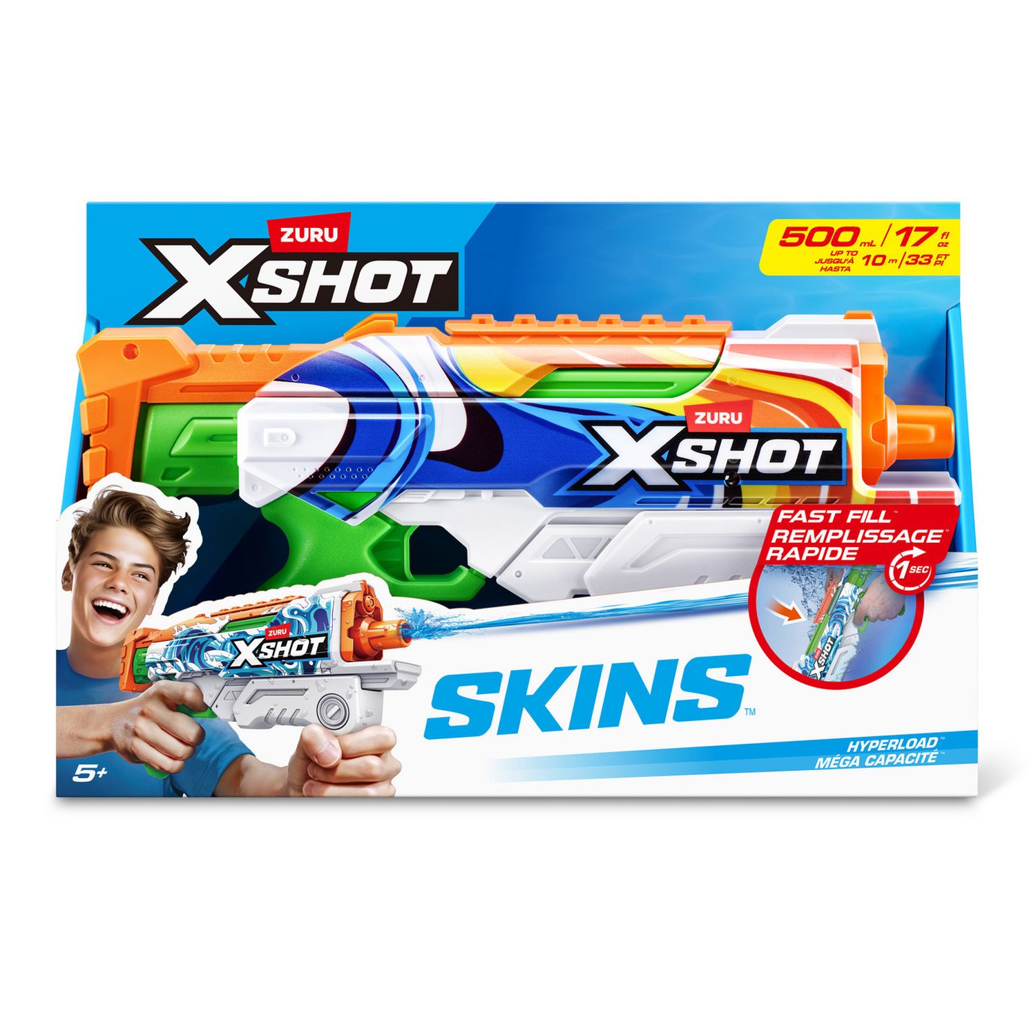 ZURU XSHOT Fast-Fill Skins Hyperload Water Blaster 500ml (British brand)