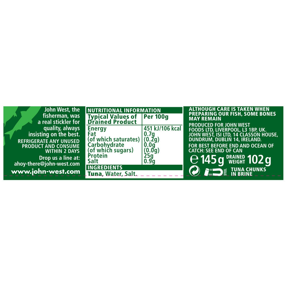 John West tuna chunks in brine 12 x 145g, UK version