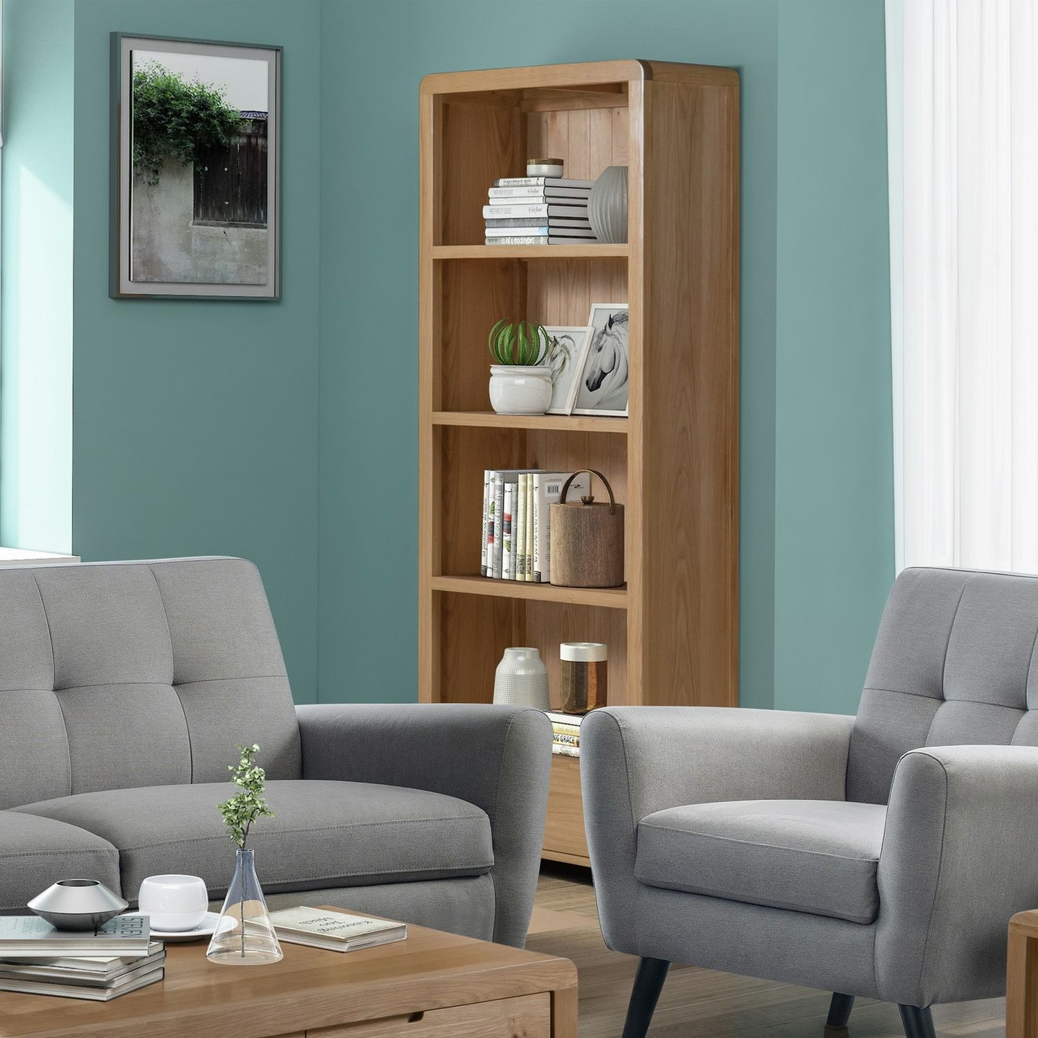Julian Bowen oak tall bookcase, UK version