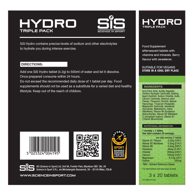 SIS GO Hydro Berry Electrolyte Tablets 3 x 20 Pack (British brand)