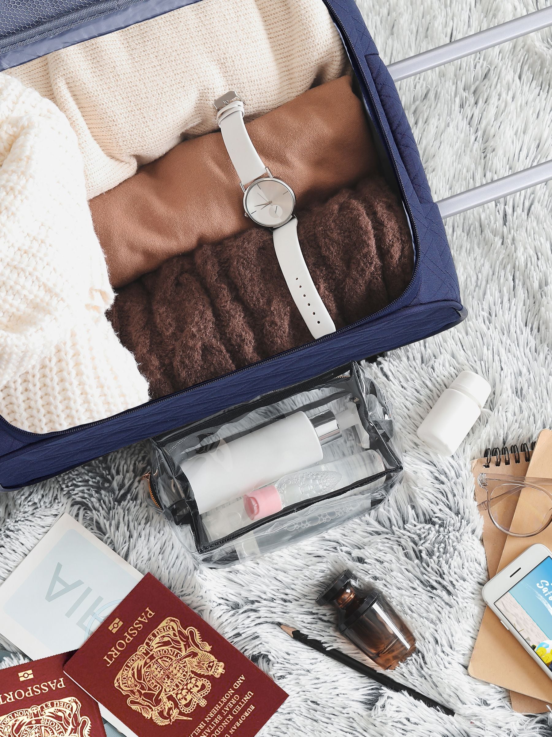 Flight Knight quilted navy cabin suitcase 55x35x20cm (British brand)