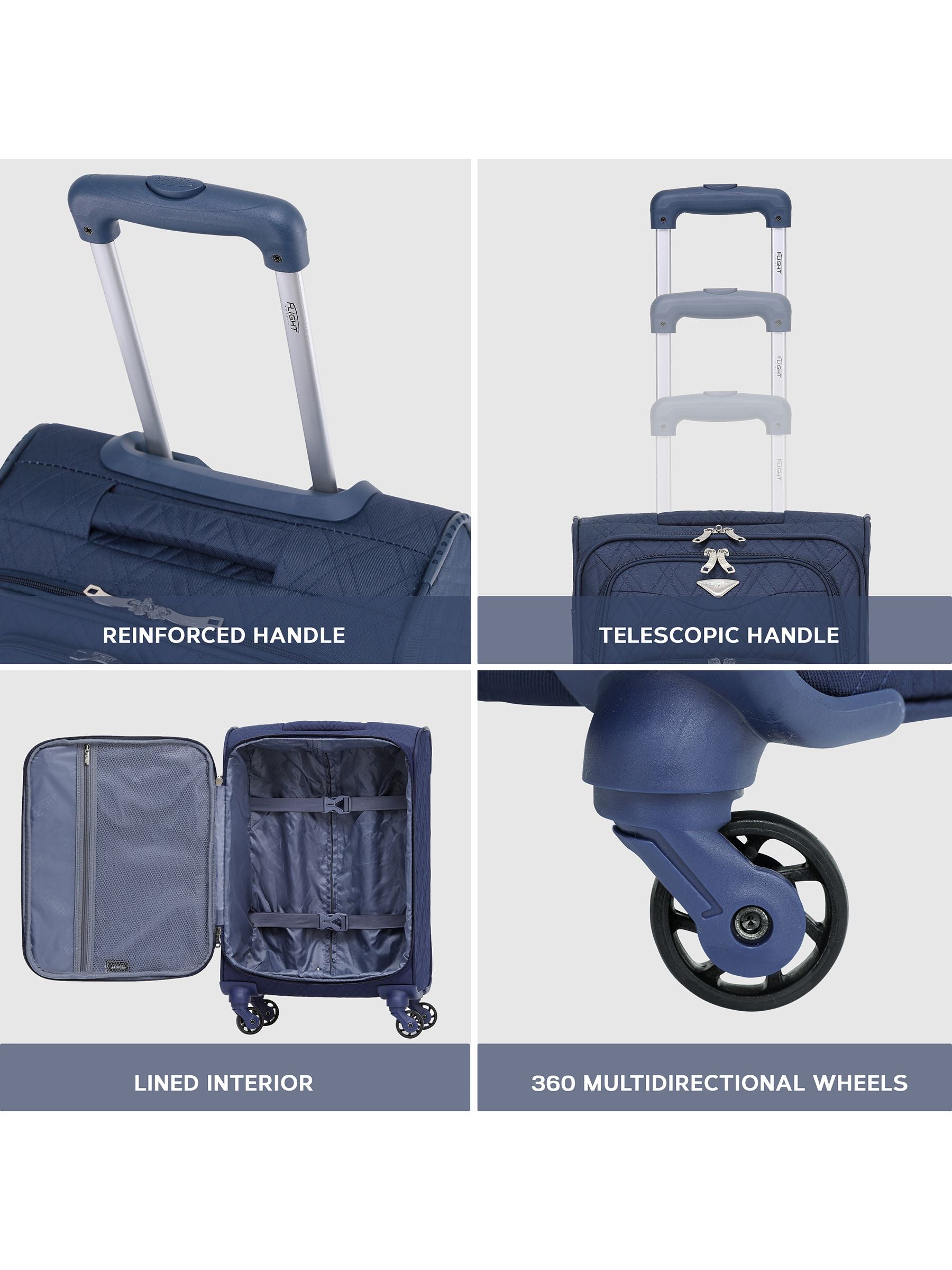 Flight Knight quilted navy cabin suitcase 55x35x20cm (British brand)