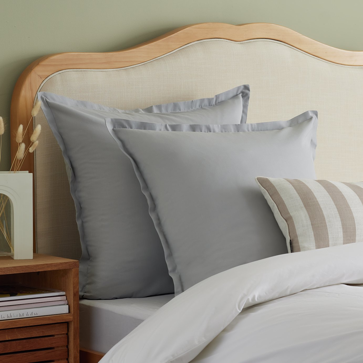 Habitat Cotton Rich 180TC Continental Pillowcase Pair Grey 65x65cm, UK version