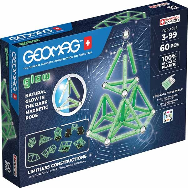 Geomag Glow magnetic shapes set 60 pieces - British product