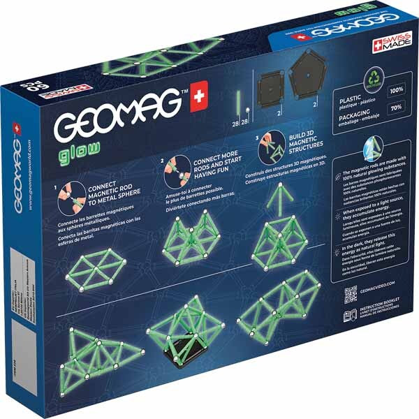Geomag Glow magnetic shapes set 60 pieces - British product