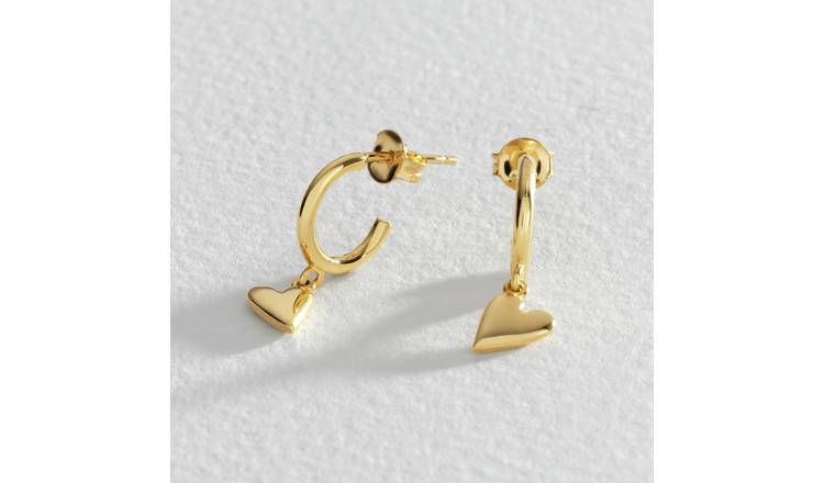 Revere gold plated heart drop earrings 19mm - British product