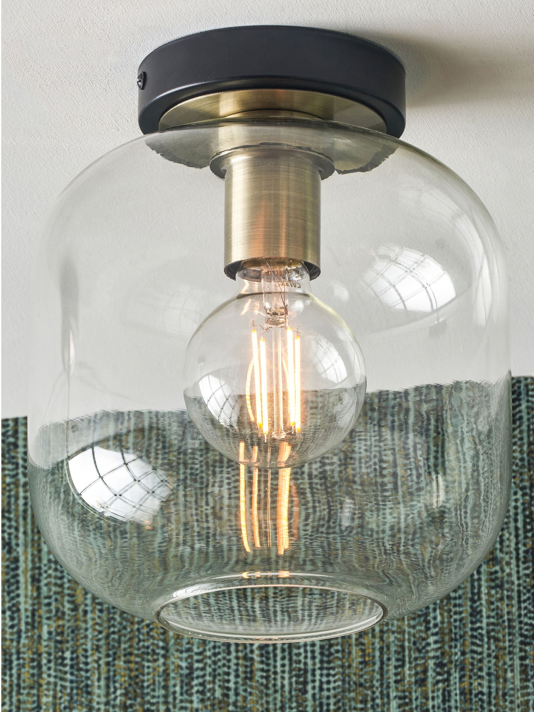 Pacific black metal glass flush pendant ceiling light, imported from the UK
