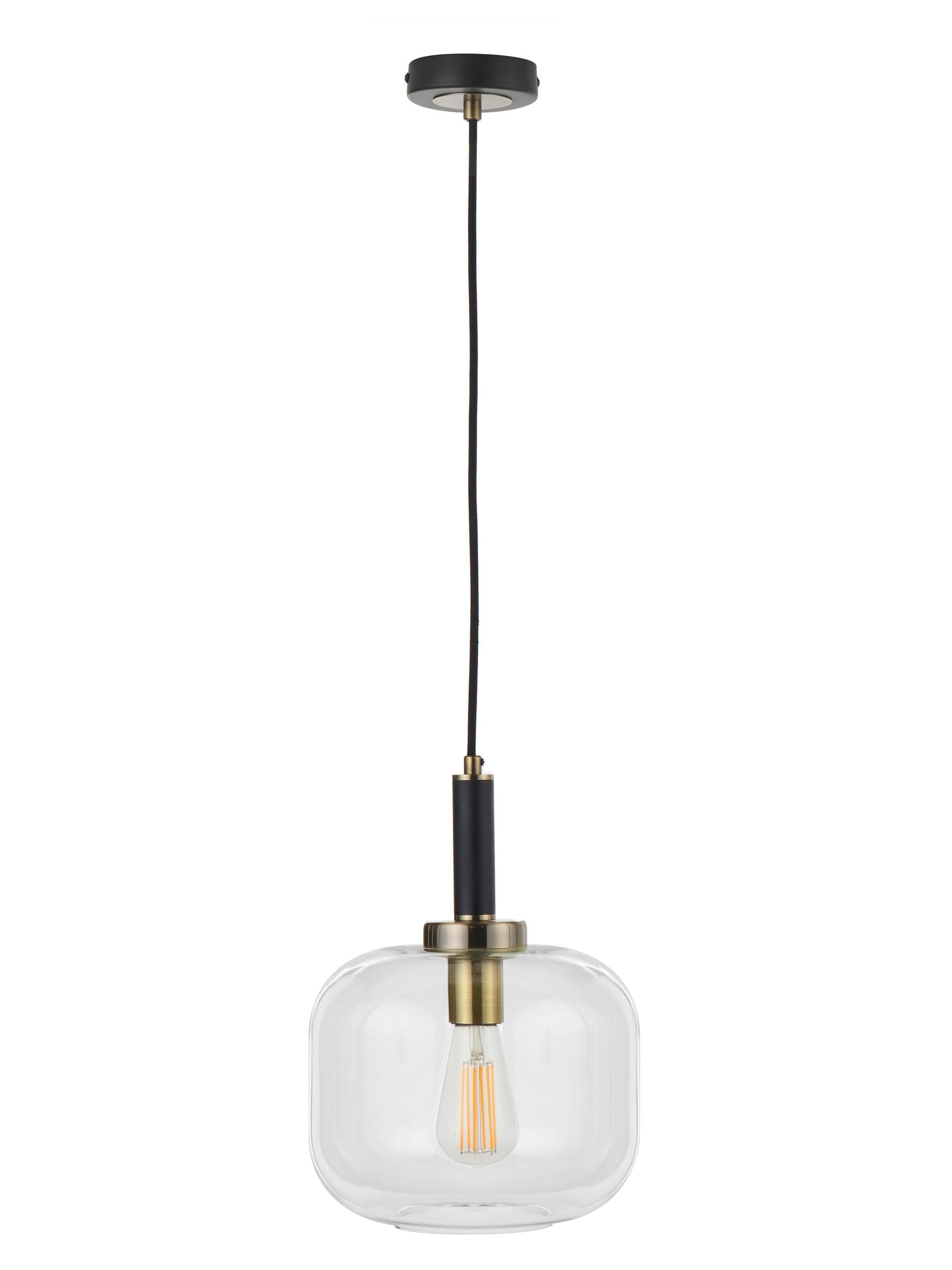 Black metal and glass pendant ceiling light 120cm - British product