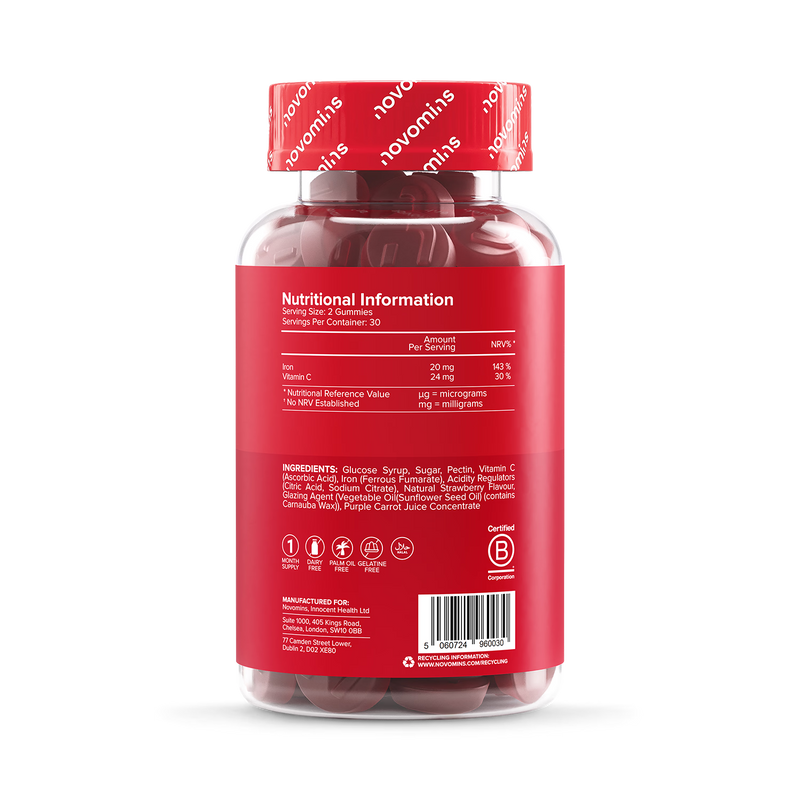 Novomins iron gummies strawberry flavoured 60 gummies, UK version