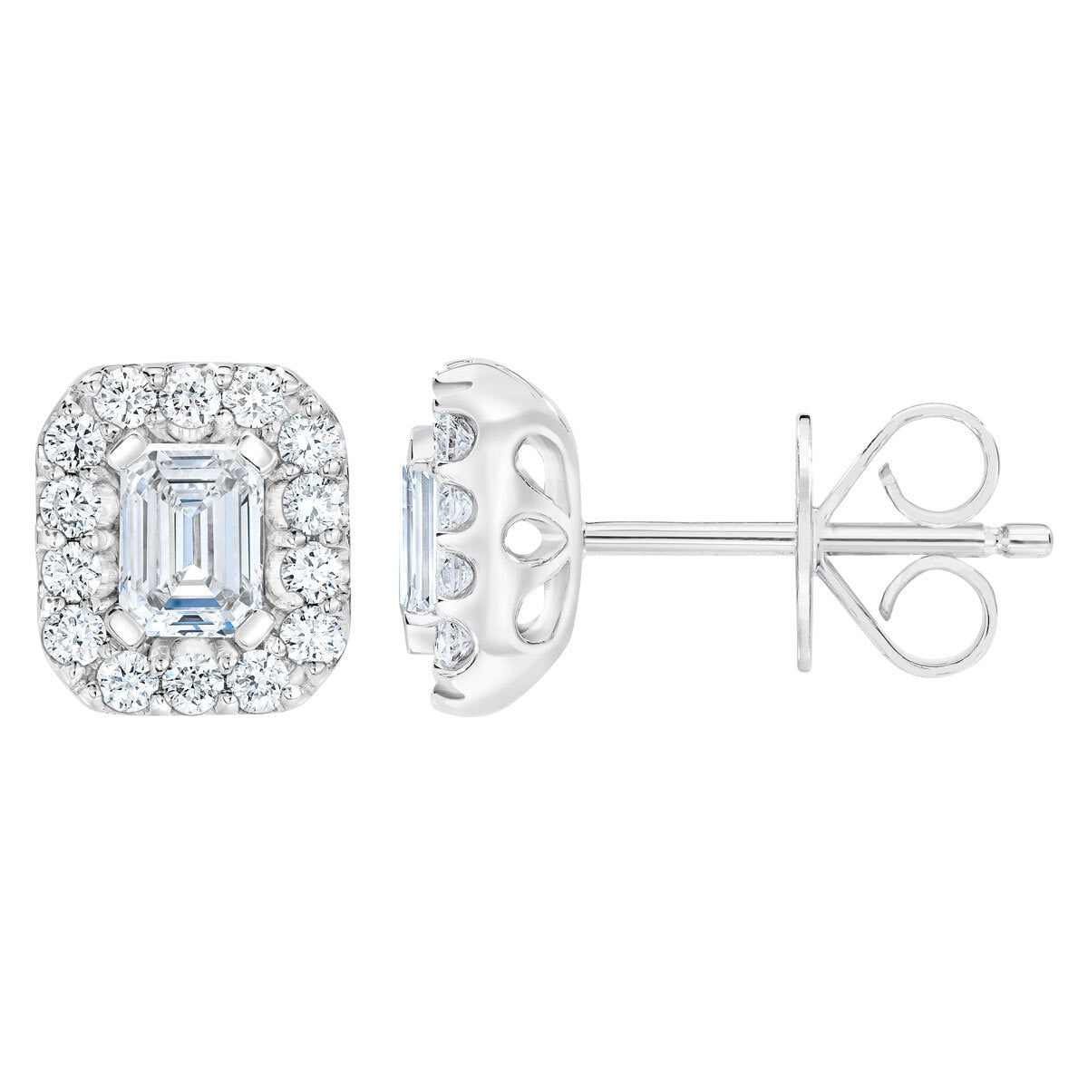 Costco emerald cut diamond halo stud earrings 1.00ctw - British product