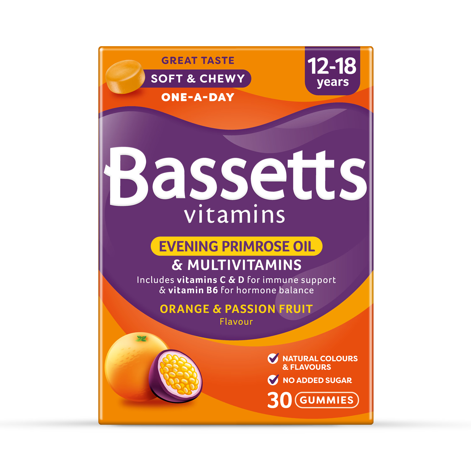 Bassetts multivitamin gummies 12-18 EPO orange passion fruit 30 gummies - British product