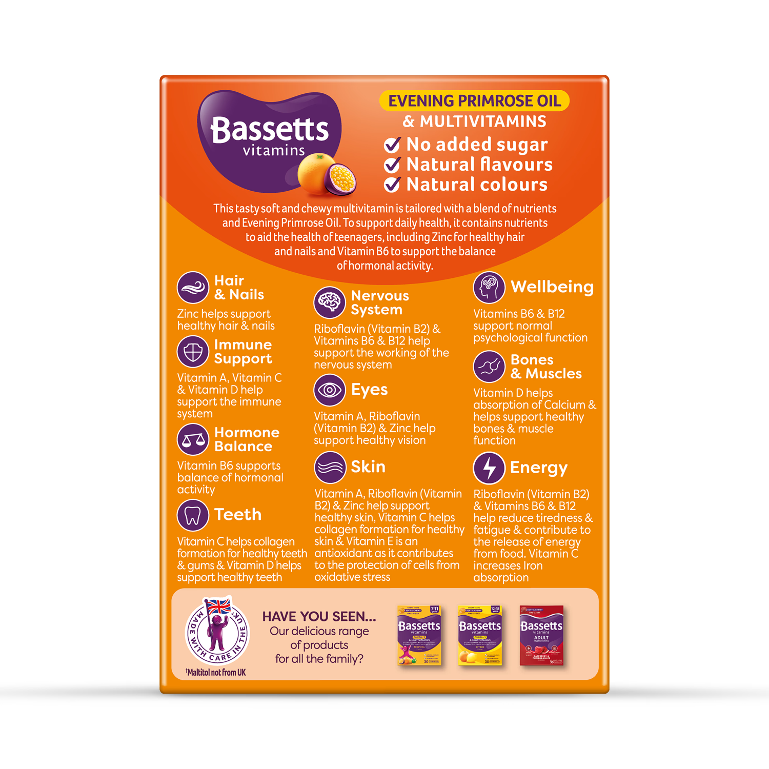 Bassetts multivitamin gummies 12-18 EPO orange passion fruit 30 gummies - British product