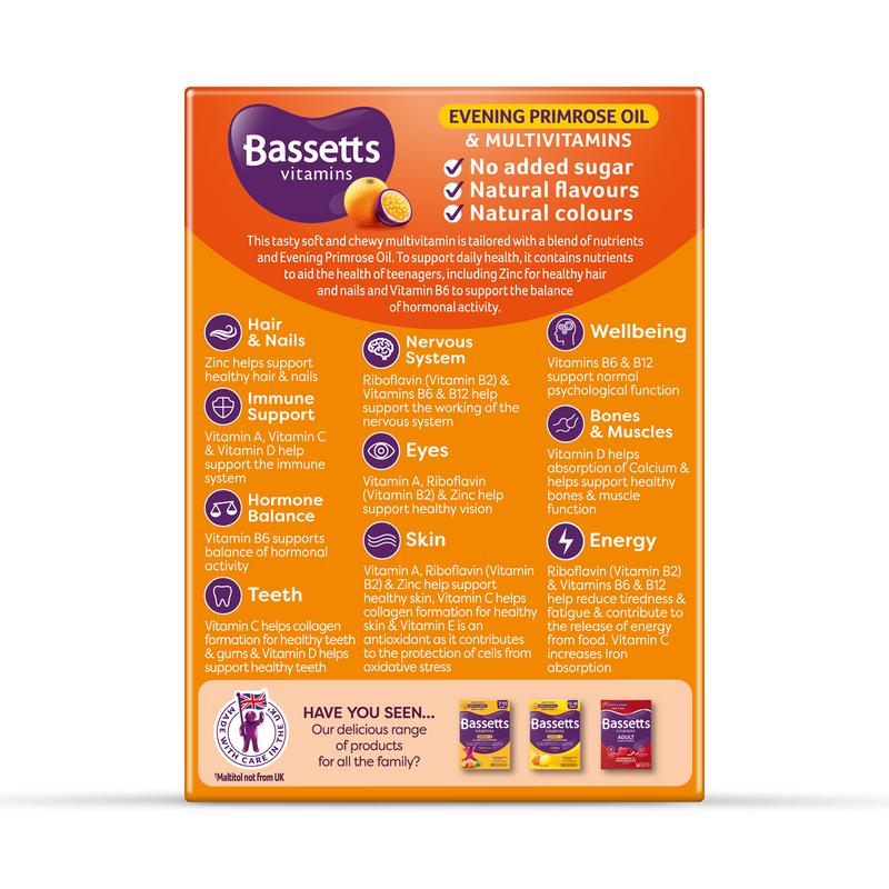 Bassetts multivitamin gummies 12-18 EPO orange passion fruit 30 gummies - British product
