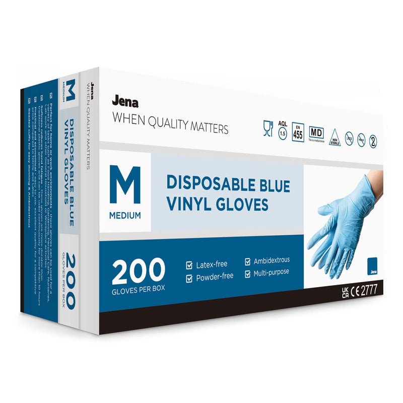 Jena blue vinyl gloves 200 pack, UK version