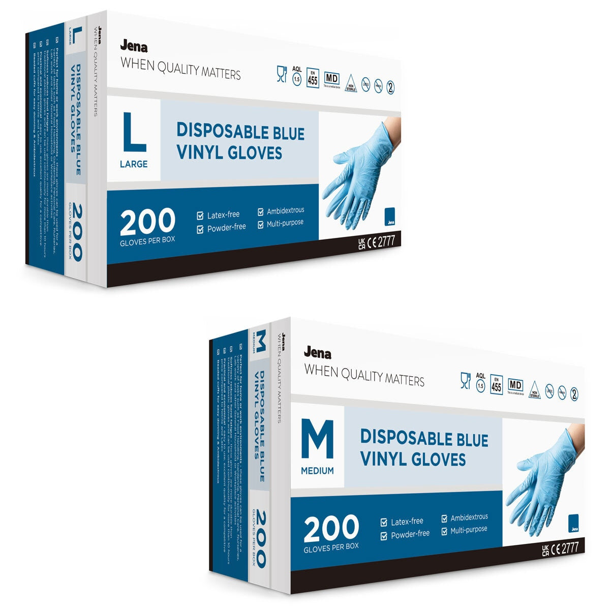 Jena blue vinyl gloves 200 pack, UK version