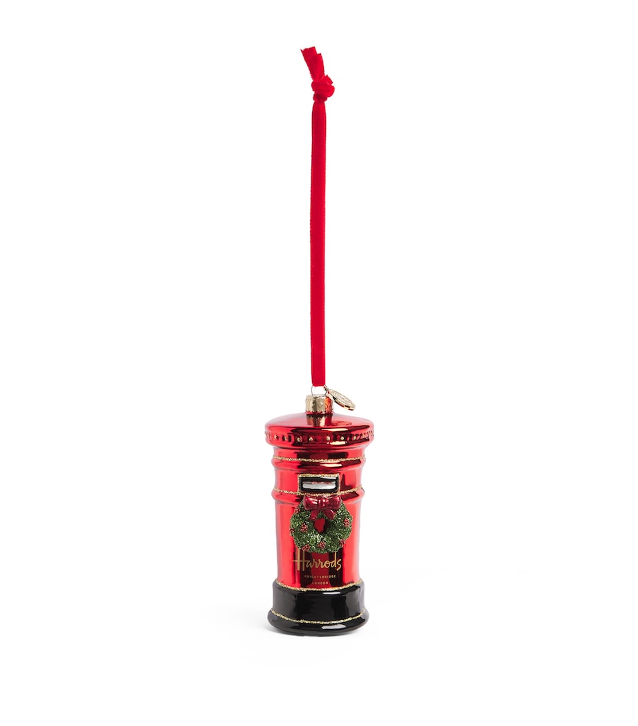 Harrods post box tree decoration with holly wreath 10cm, imported from the UK