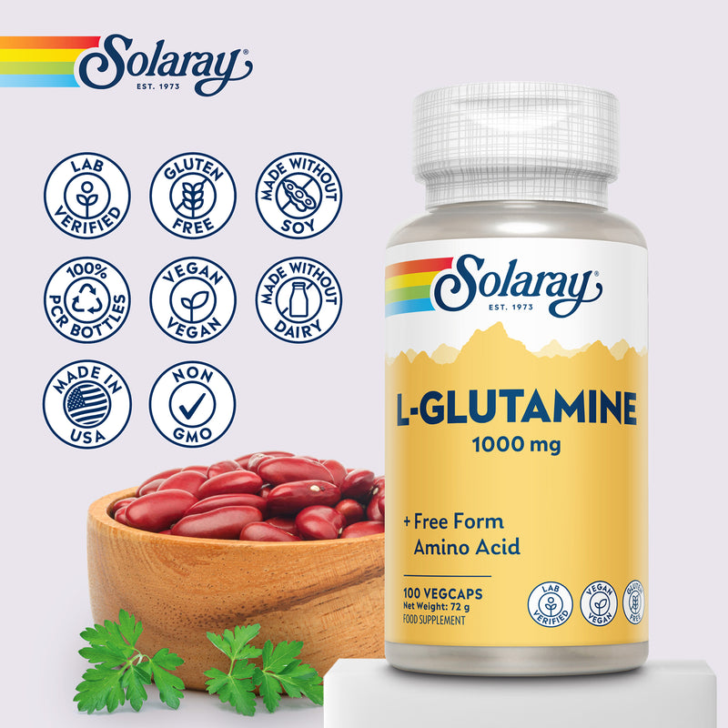 Solaray L-Glutamine 1000mg vegan capsules 100 count (British brand)