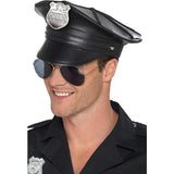 Smiffys deluxe police hat black faux leather, UK version