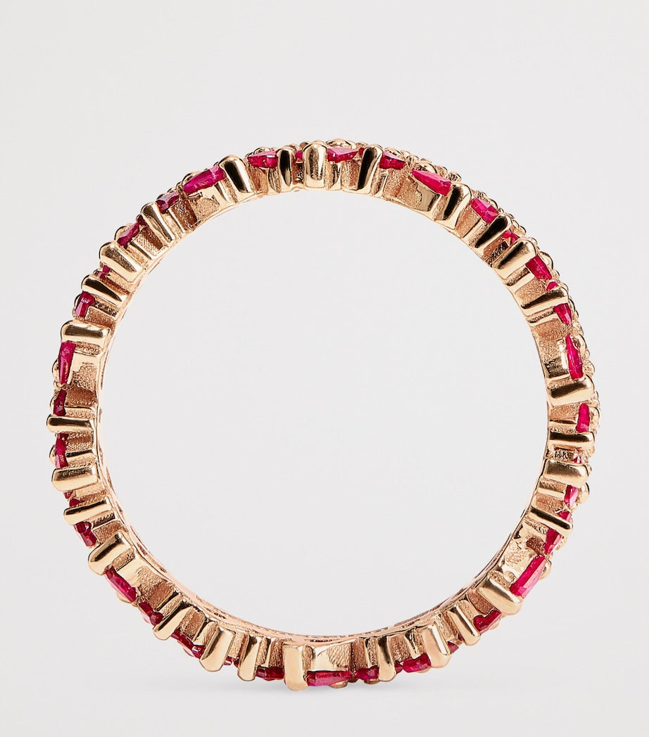 Suzanne Kalan rose gold eternity ring with diamonds and rubies, imported from the UK