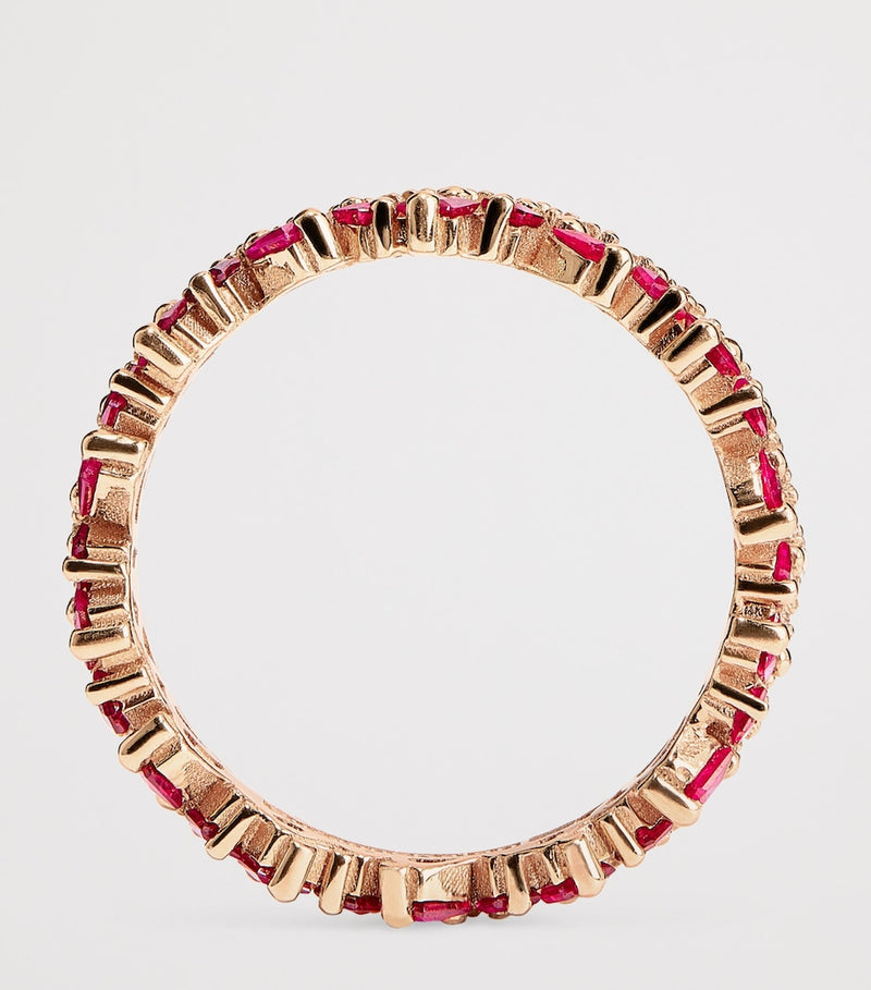 Suzanne Kalan rose gold eternity ring with diamonds and rubies, imported from the UK