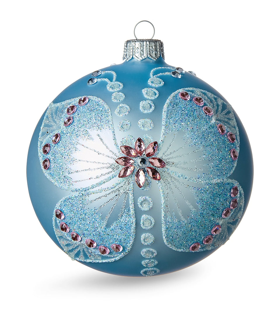 Pastel Blue Christmas Bauble with Gold Filigree and Sequins