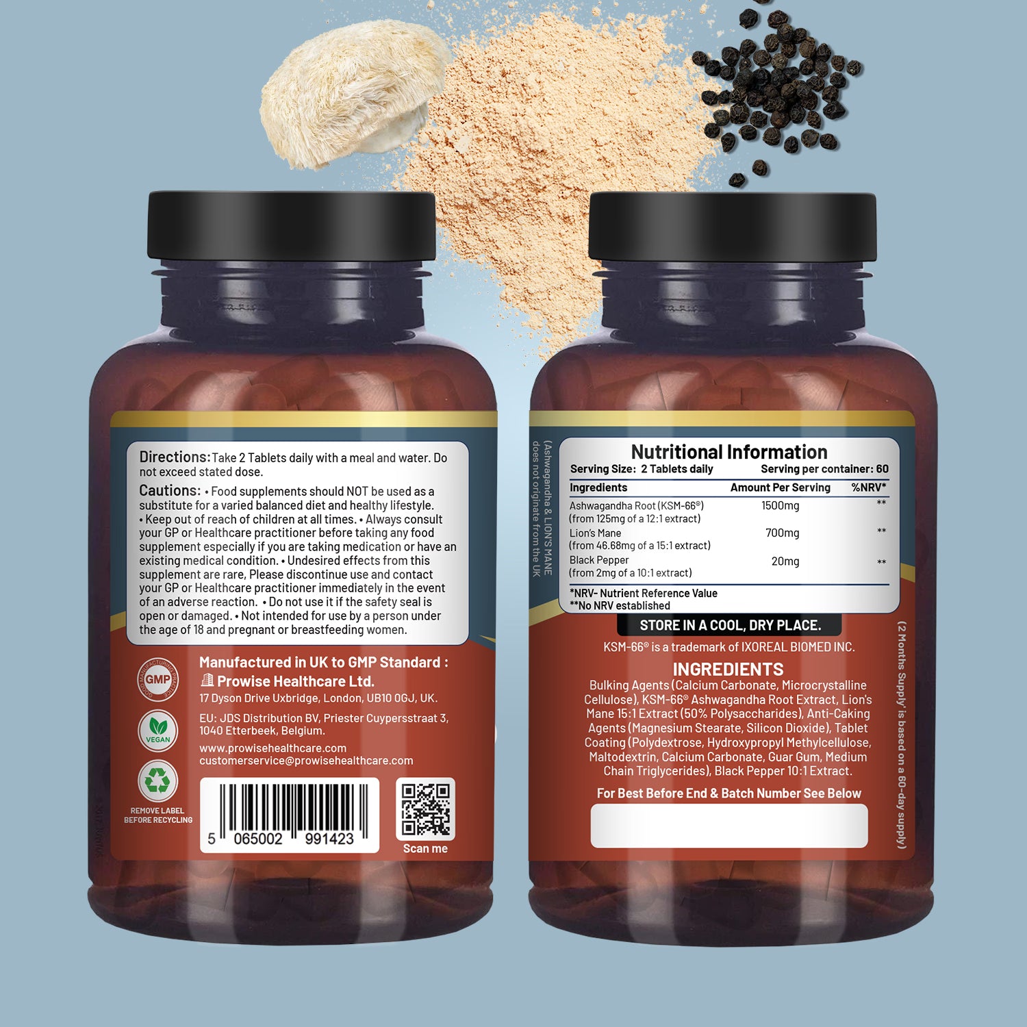Prowise Healthcare Ashwagandha Lions Mane tablets 120 (British brand)