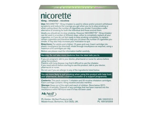 Nicorette® 15mg Inhalator Nicotine Cartridges (Stop Smoking) GOODS Superdrug   