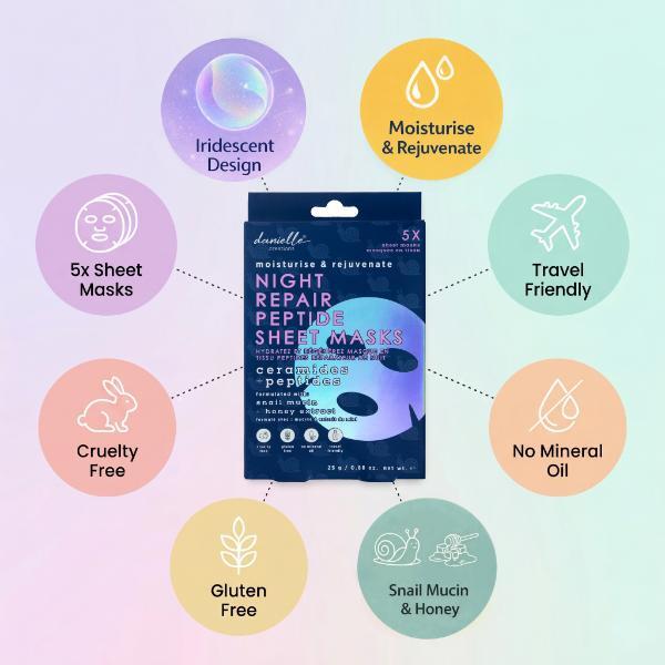 Danielle Creations Night Repair Peptide Sheet Masks 5 Pack (British brand)