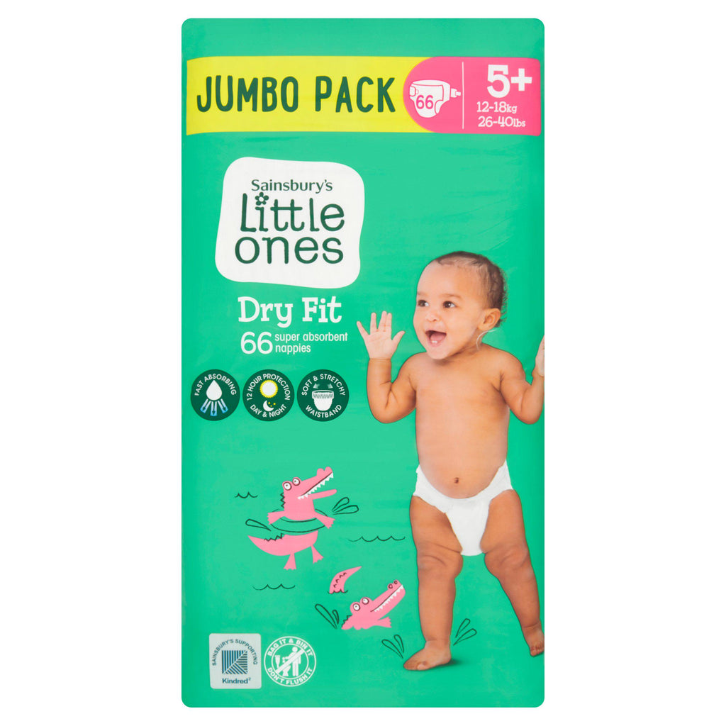 Sainsbury's Little Ones Dry Fit Size 5+ Jumbo 66 Nappies