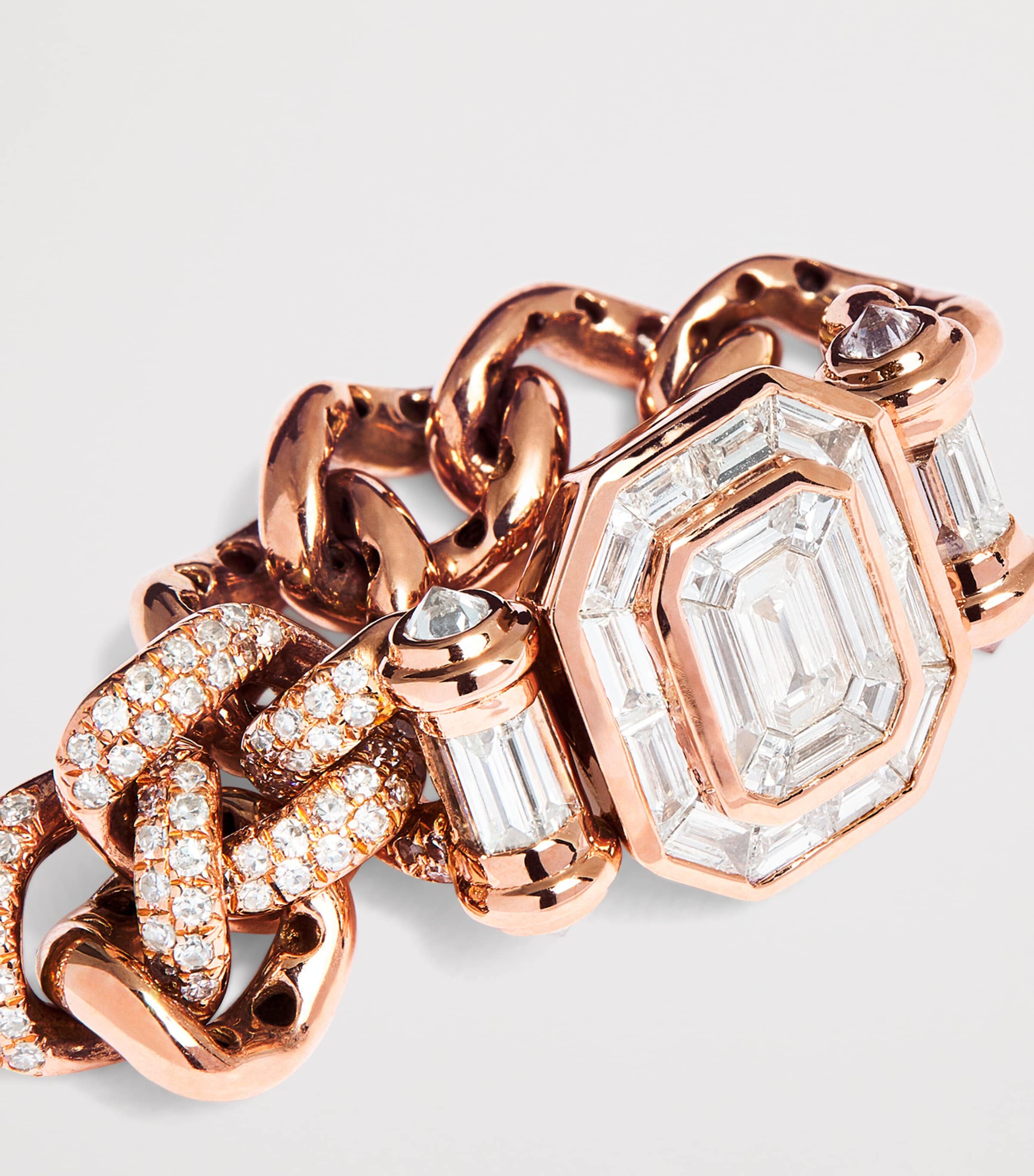 SHAY rose gold diamond pavé link ring (British brand)