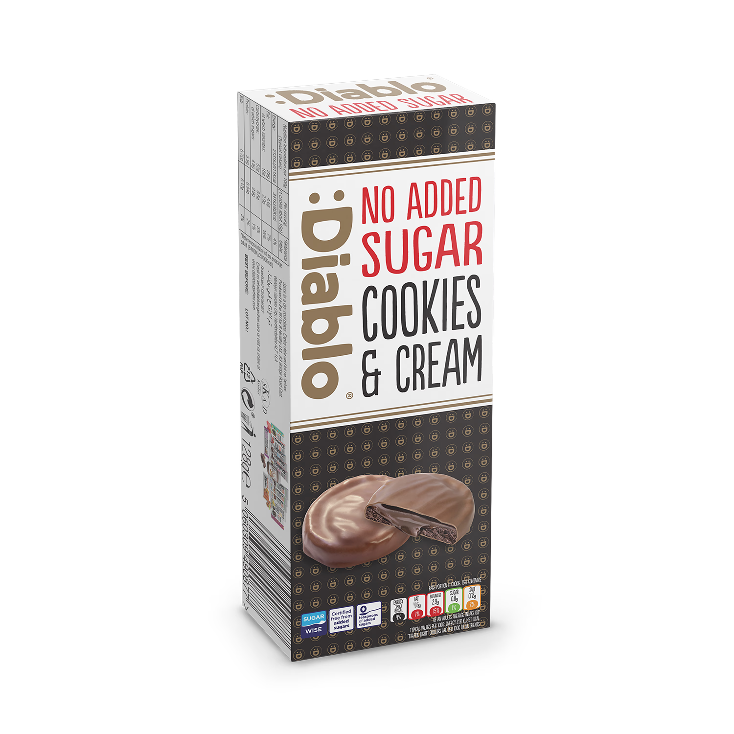 Diablo no added sugar cookies and cream dark chocolate 128g (British brand)