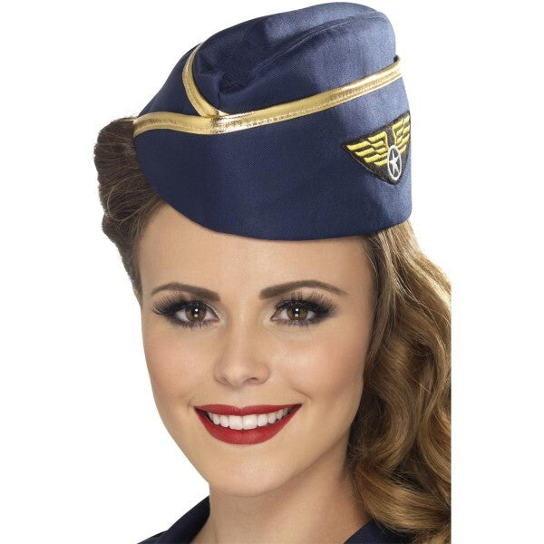 Smiffys Air Hostess Hat blue gold rim, imported from the UK