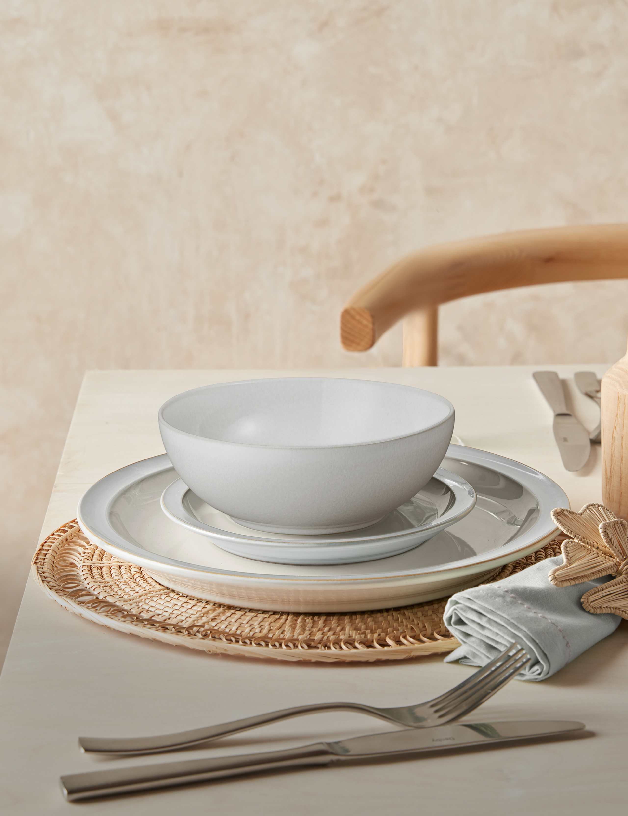 Denby cotton white 12 piece dinner set, imported from the UK