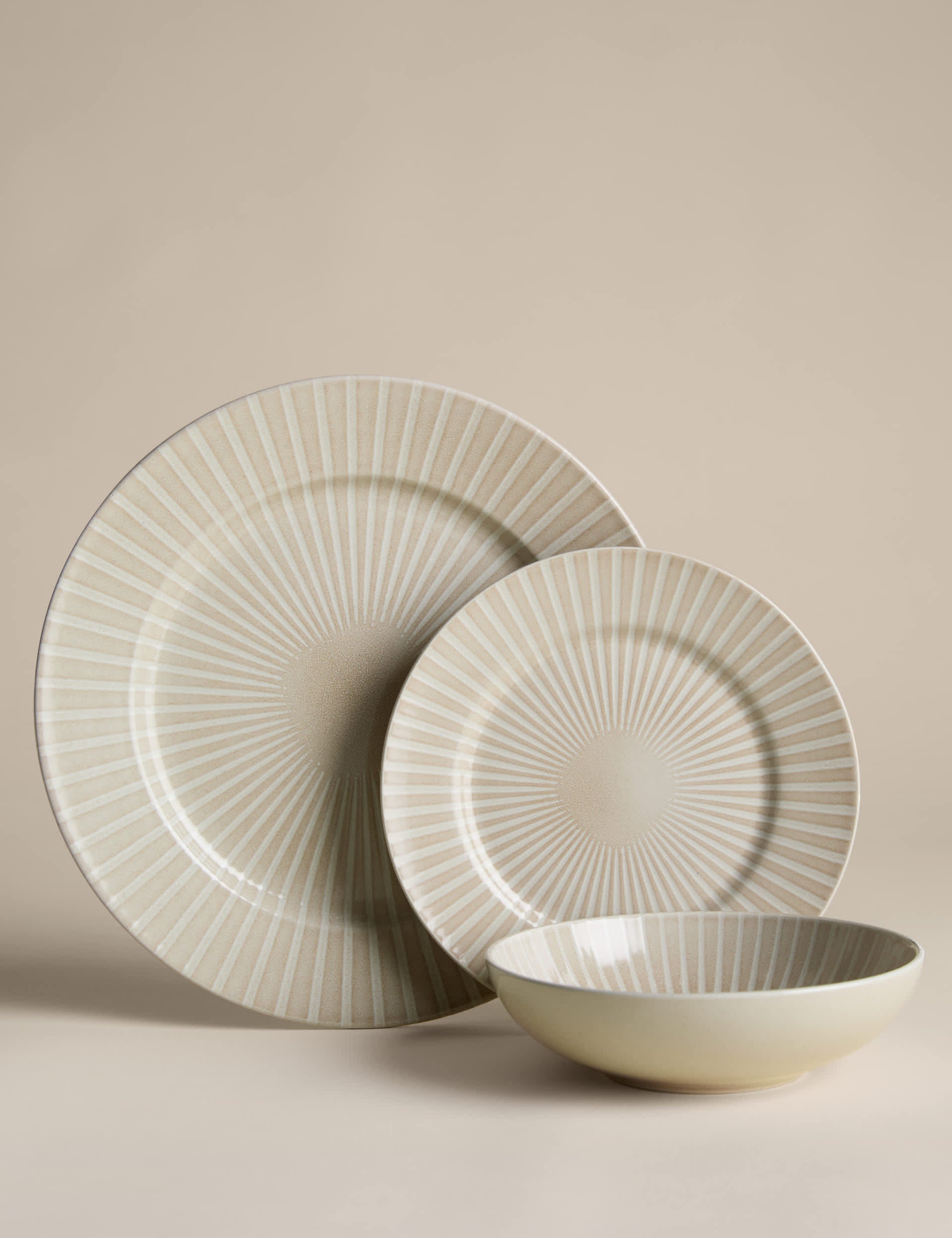 12 piece reactive striped dinner set, imported from the UK