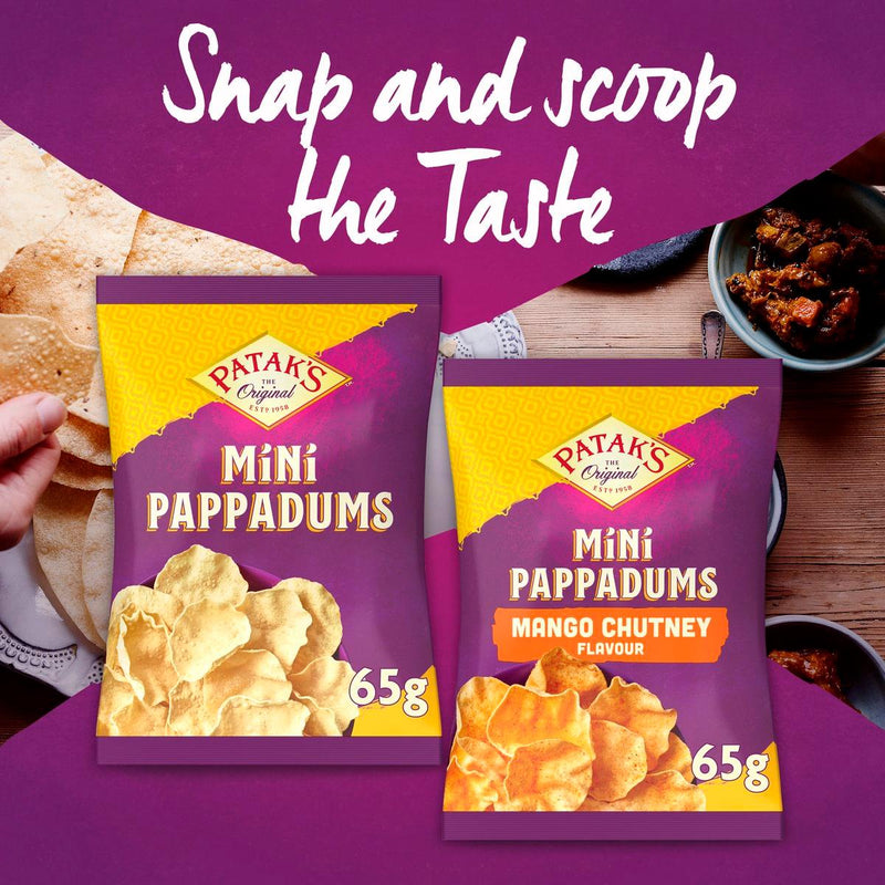 Patak's mango chutney flavour pappadums 65g, imported from the UK