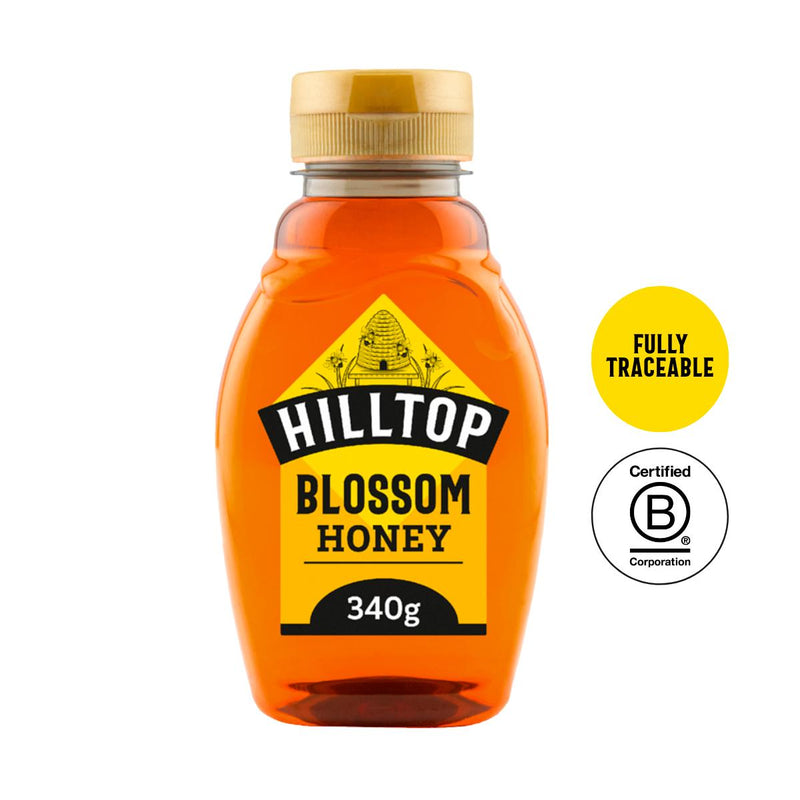 Hilltop Blossom Honey 340g Jar Packaging, UK version