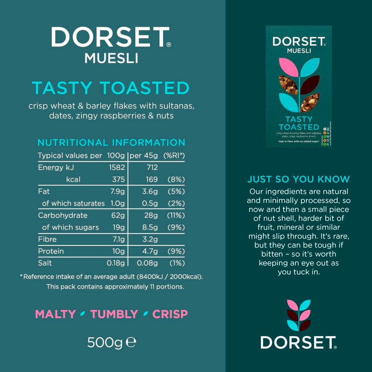 Dorset Cereals Tasty Toasted Muesli 500g, imported from the UK